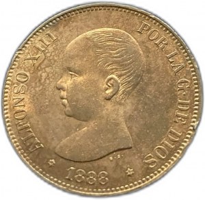 Spain, 5 Pesetas, 1888 MPM