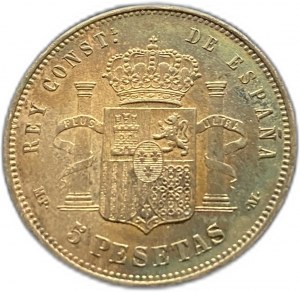 Španielsko, 5 pesiet, 1888 MPM