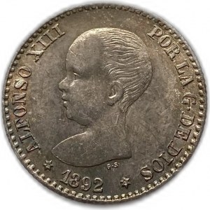 Hiszpania, 50 centimów, 1892 PGM, rzadko, (2-2)
