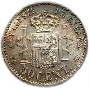 Spagna, 50 Centimos, 1892 PGM, Raro,(2-2)