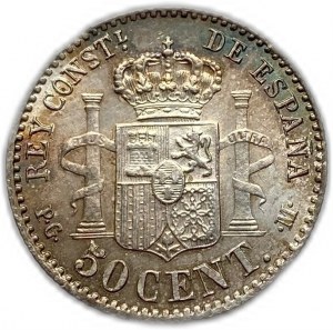 Hiszpania, 50 centimów, 1892 PGM, rzadko, (2-2)