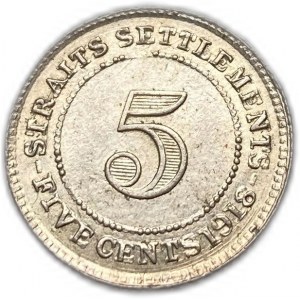 Straits Settlements, 5 Cents, 1918