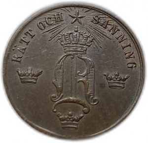 Švédsko, 1/2 ruda, 1856-58, mincovní chyba