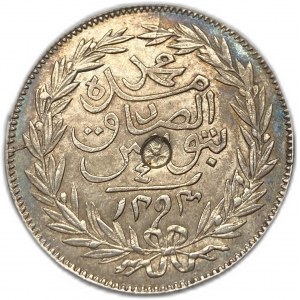 Tunisia, 4 Rial, 1878 (1293), Controstampo, Stato raro