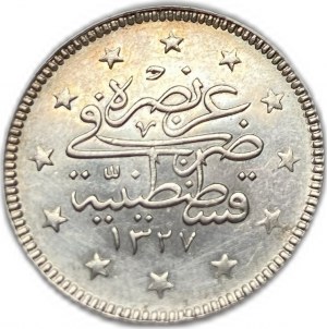 Turquie Empire ottoman, 2 Kurush, 1909 (1327/1), éclat à l'épreuve