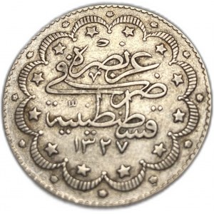 Turquie Empire ottoman, 10 Kurush, 1910 (1327/2), date clé
