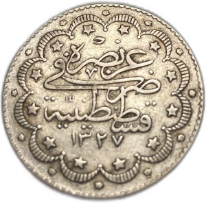 Turchia Impero ottomano, 10 Kurush, 1910 (1327/2),Data chiave