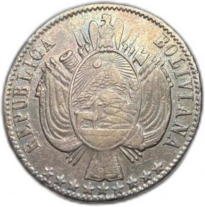 Boliwia, 1 Boliviano, 1866 PF/FP, rzadkie, AUNC