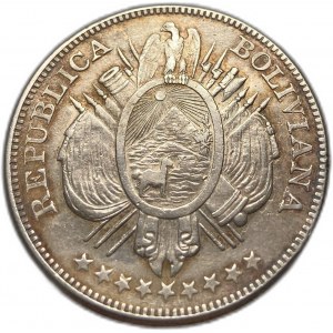 Boliwia, 1 Boliviano, 1893 PTS CB, niezwykle rzadki, AUNC-UNC