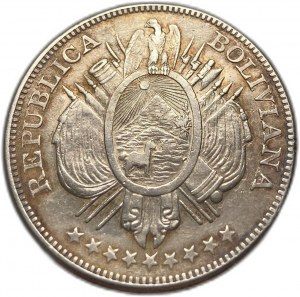 Bolivie, 1 Boliviano, 1893 PTS CB, Extrêmement rare, AUNC-UNC