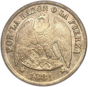 Chile, 1 peso, 1881, rzadki błąd mennicy Obv/Rev ⇈