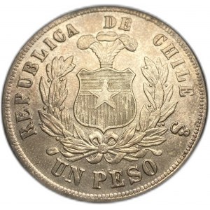 Chile, 1 peso, 1881, vzácná mincovní chyba Obv/Rev ⇈