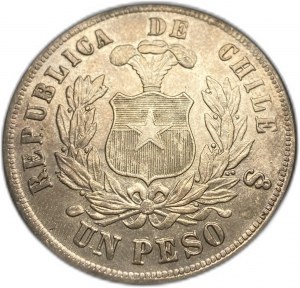 Chile, 1 peso, 1881, rzadki błąd mennicy Obv/Rev ⇈