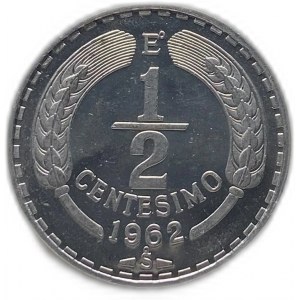 Chile, 1/2 Centesimo 1962,Rare PROOF