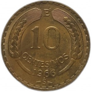 Chile, 10 Centesimos 1966, rzadki błąd menniczy