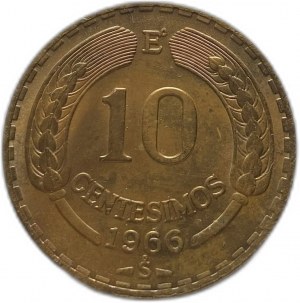 Cile, 10 Centesimos 1966, raro errore di zecca