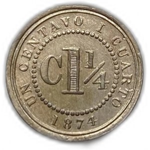 Colombia, 1 1/4 Centavo, 1874