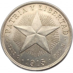 Kuba, 1 Peso, 1915 UNC, ładny toning