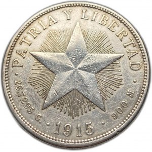 Cuba, 1 Peso, 1915,Low Relief Star