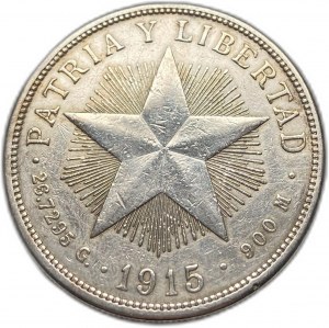 Cuba, 1 Peso, 1915,Low Relief Star