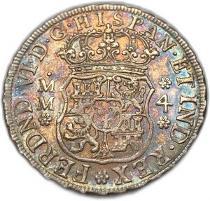 Mexiko, 4 realy 1758 MM, zriedkavé UNC tónovanie