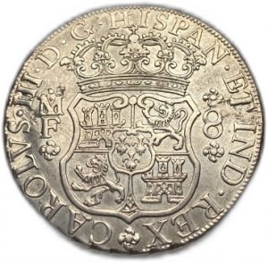 Mexiko, 8 Reales, 1767 MF, Zpracováno