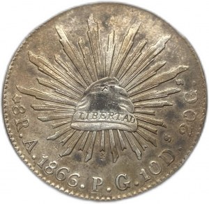 Mexiko, 8 Reales, 1866 A PG, klíčové datum