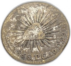 Meksyk, 1 real, 1868 Zs PC, rzadki, niewymieniony w Krause