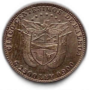 Panama, 5 centesimos, 1916 UNC Pěkné tónování