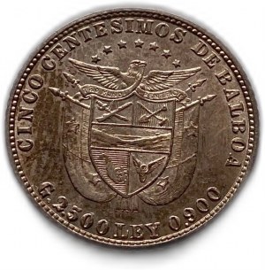 Panama, 5 Centesimos, 1916 UNC Bella tonalità