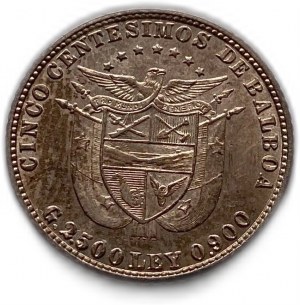 Panama, 5 Centesimos, 1916 UNC, ładne stonowanie