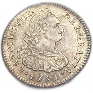Perù, 1 Real 1791 IJ, UNC Pieno Lustro di Zecca Bella Tonalità