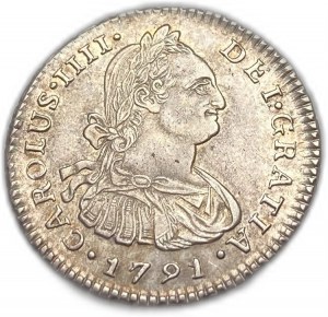 Peru, 1 Real 1791 IJ, UNC Plná mincovní lesk Pěkné tónování