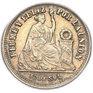 Peru, 1/5 Sol 1874 YJ, UNC, ładny odcień