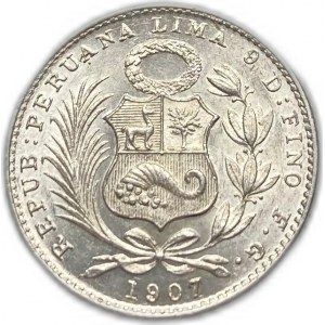 Perù, 1 Dinero, 1907 FG/JF, Lustro simile ad una prova