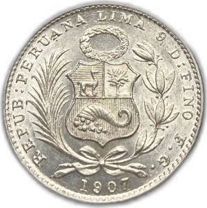 Pérou, 1 Dinero, 1907 FG/JF, Éclat comparable à celui d'une épreuve
