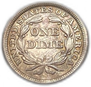 Spojené štáty, 10 centov (Dime) 1848, UNC Pekné tónovanie