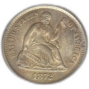États-Unis, 1/2 Dime (5 Cents) 1872 S, UNC Beau Toning