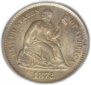 Spojené státy americké, 1/2 desetník (5 centů) 1872 S, UNC Pěkný tónování