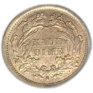 Stati Uniti, 1/2 Dime (5 centesimi) 1872 S, UNC Bella Tonalità