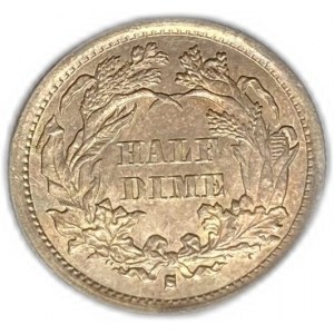 Spojené státy americké, 1/2 desetník (5 centů) 1872 S, UNC Pěkný tónování
