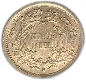 Vereinigte Staaten, 1/2 Dime (5 Cents) 1872 S, UNC Schöne Tonung