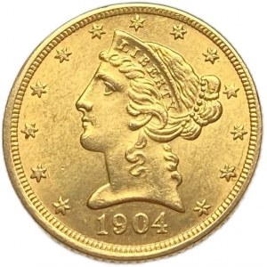 Stati Uniti, 5 Dollari 1904 S, Zecca UNC Lustro