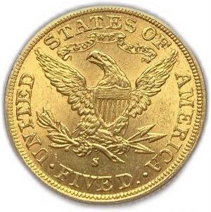 Spojené státy americké, 5 dolarů 1904 S, UNC mincovní lesk