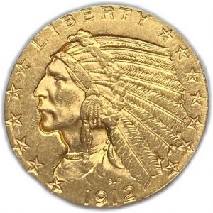 Spojené štáty, 5 dolárov 1912 S, AUNC Zvyšky lesku mincovne