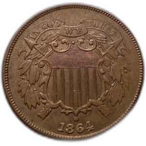 United States 2 Cents 1864,Mint Error, Unc Mint Luster