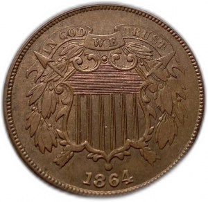 United States 2 Cents 1864, Erreur de Monnaie, Unc Mint Luster