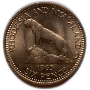Rhodésie et Nyassaland 6 Pence 1963, date clé, Elizabeth II