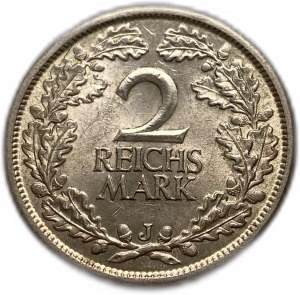 Nemecko 2 marky (ríšska marka) 1925 J, Výmarská republika, UNC Pekný tón