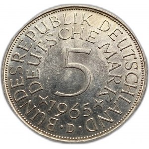 Germania 5 marchi 1965 D, Repubblica Federale, UNC Bella tonalità